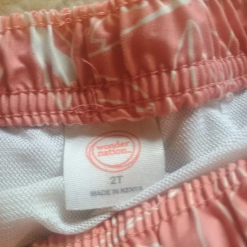 Wonder Nation Boys Coral Pink Surfboard Print Swim Trunks Size 2T